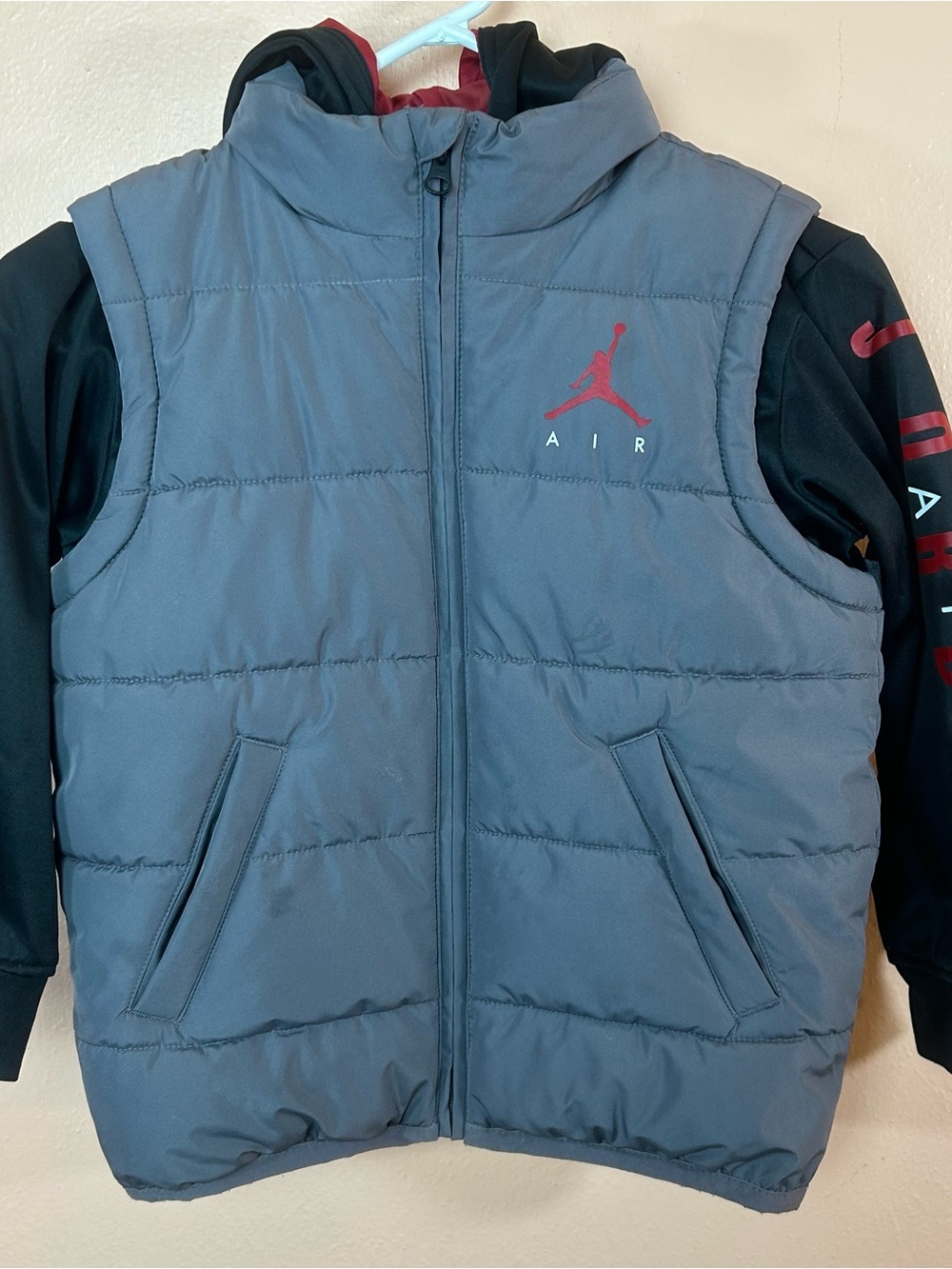 Air Jordan Black Grey Red Hooded Jacket Kids Boys L